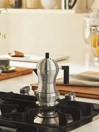 ALESSI | Espressomaschine PULCINA 3 Tassen Aluminium / Schwarz | silber