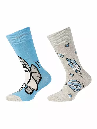 CAMANO | Jungen Socken 2er Pkg. Dark Grey Melange | hellblau