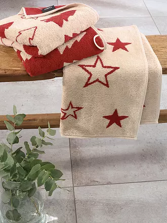 CAWÖ | Handtuch EDITION STERNE 50x100cm Natur-Rot | dunkelrot