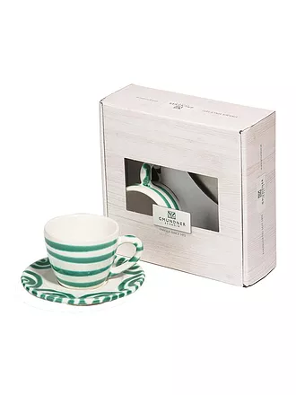 GMUNDNER KERAMIK | Tasse und Untertasse - Espresso for you Gourmet - 2-tlg. "Grün Geflammt"  | 