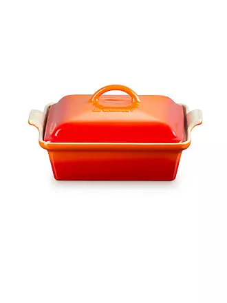 LE CREUSET | Auflaufform 23cm Tradition mit Deckel aus Steinzeug quadratisch Garnet | orange