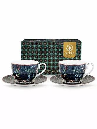 PIP STUDIO | Cappuccinotasse mit Untertasse 2-er Set BERRY BLUES 280ml Blue | dunkelblau