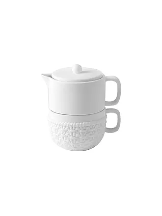 RAEDER | Kanne mit Tasse 9,5x14,5cm STRICK | weiss