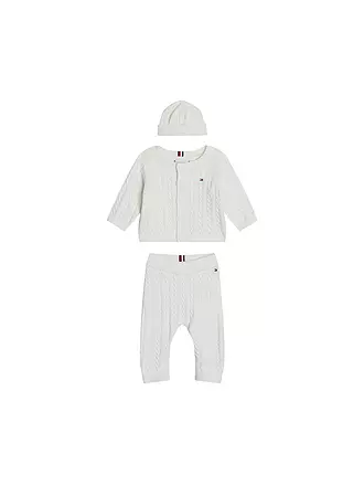 TOMMY HILFIGER | Baby Set 3-tlg Strickjacke, Mütze und Strickhose | creme