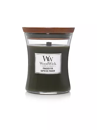 WOODWICK | Duftkerze mit Knisterdocht SANDUHR Medium 275g Vanilla Bean | dunkelgrün