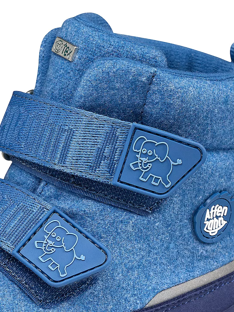 AFFENZAHN | Kinder Winterstiefel WOLLE COMFY Elefant | blau