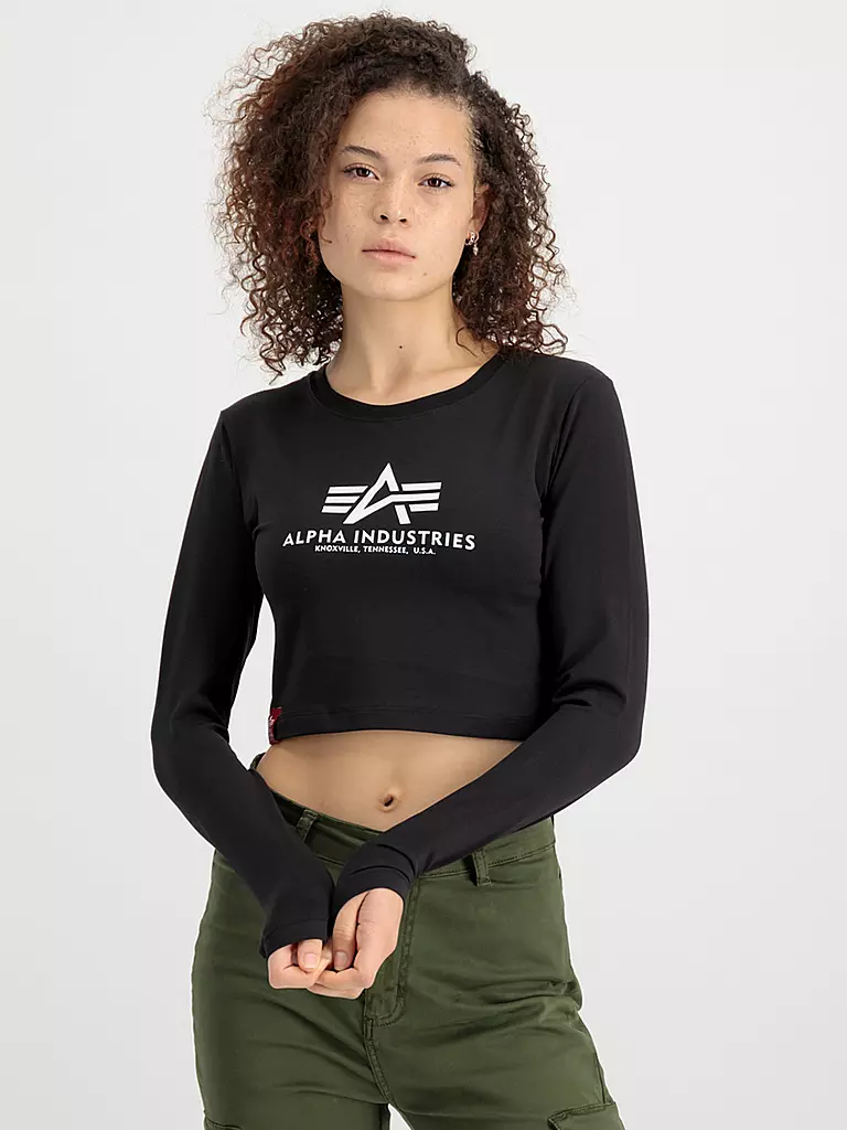 ALPHA INDUSTRIES | Langarmshirt Cropped  | schwarz