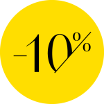 Gelber Kreis mit schwarzem „-10 %“-Symbol, das einen Rabatt von 10 Prozent anzeigt.