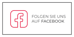 Ein rot umrandetes Facebook-Logo neben dem deutschen Text "Folgen Sie uns auf Facebook" innerhalb eines rechteckigen Rahmens.