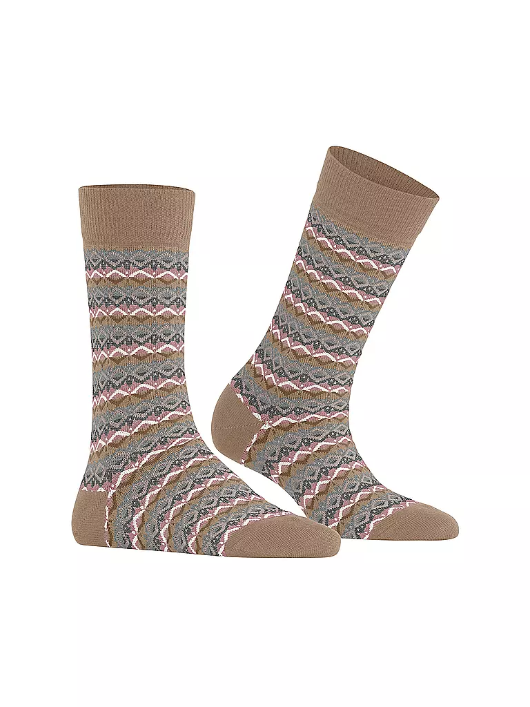 BURLINGTON | Damen Socken MODERN FAIR ISLE 36-41 camel | dunkelrot