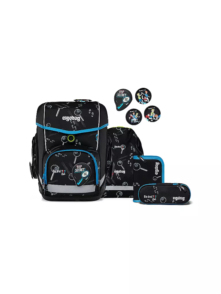 ERGOBAG | Schultasche Set 5tlg CUBO Bärdektiv Drei Fragezeichen Kids  | schwarz