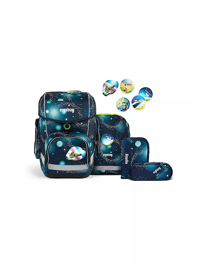 ERGOBAG | Schultaschenset 5tlg CUBO Galaxy Glow - RaumfahBär  | dunkelblau