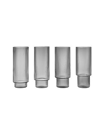 FERM LIVING | Longdrink Glas 4-er Set RIPPLE Smoked Grey