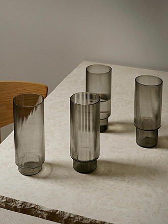 FERM LIVING | Longdrink Glas 4-er Set RIPPLE Smoked Grey