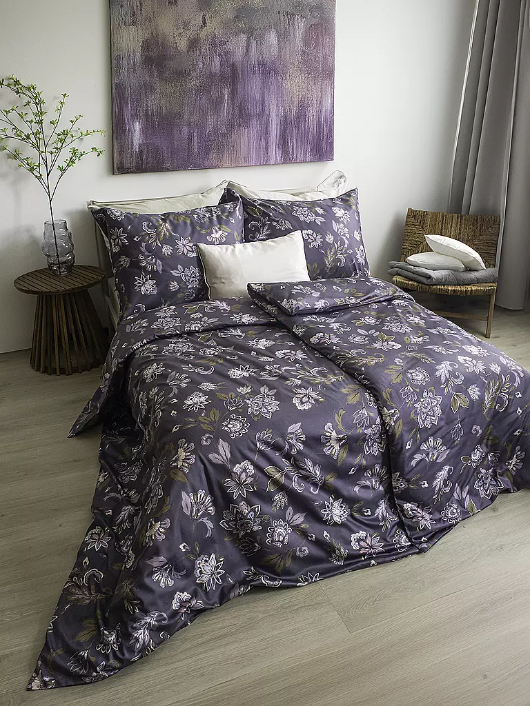 FLEURESSE | Satin Bettwäsche MODERN GARDEN 70x90cm/140x200cm Malve | grau