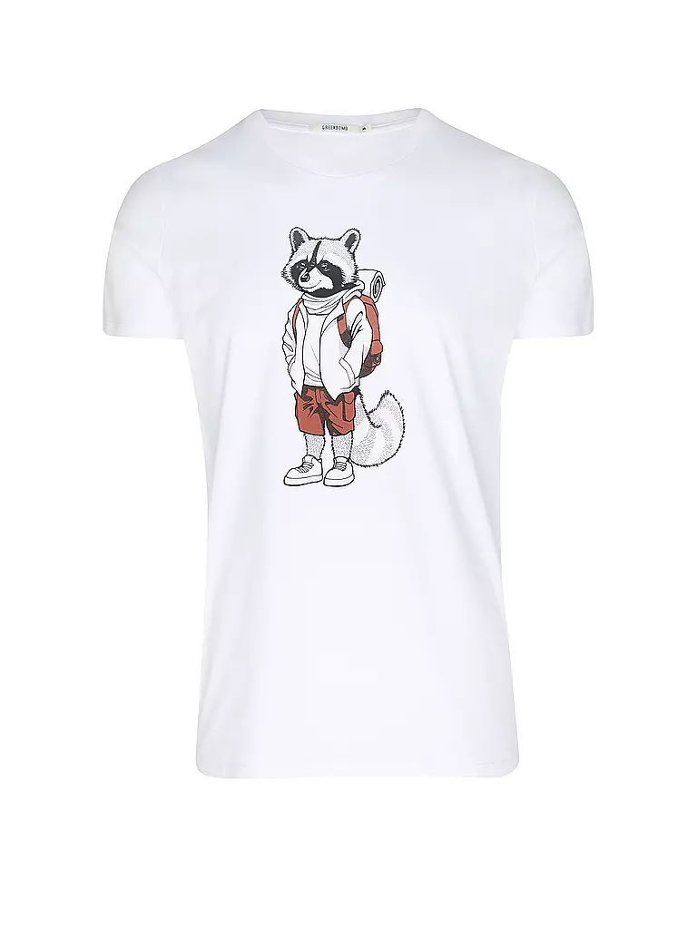 GREENBOMB | T-Shirt GUIDE ANIMAL RACCOON HIKE | weiss