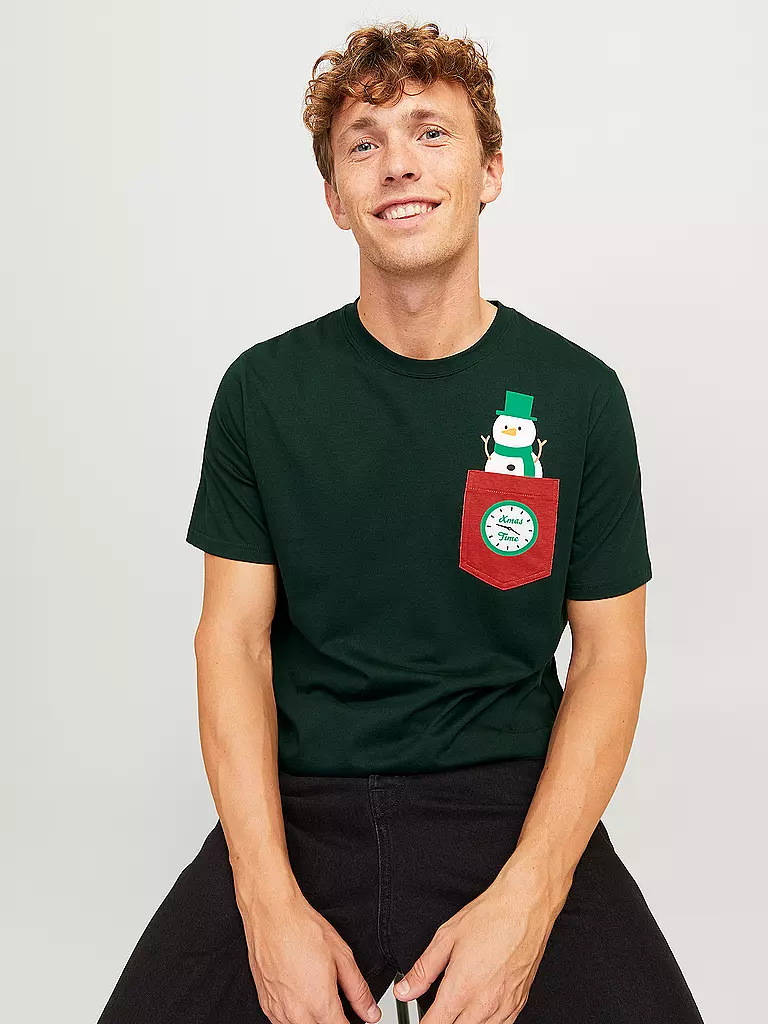 JACK & JONES | T-Shirt JJXMAS | dunkelgrün