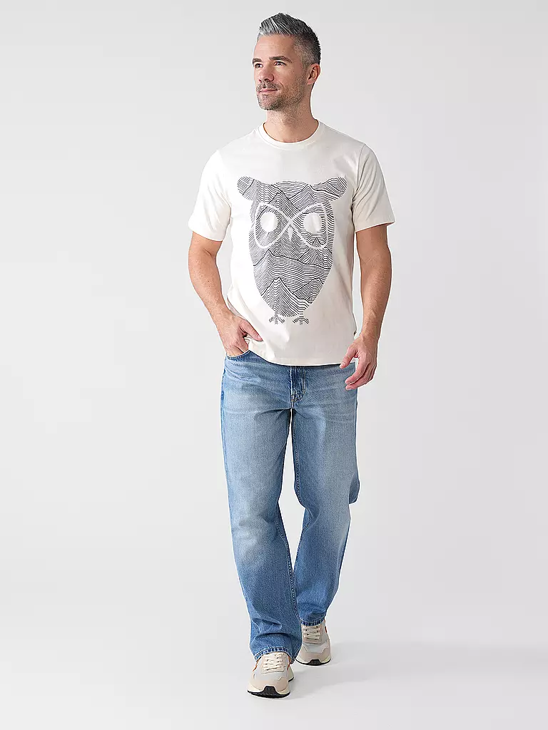 KNOWLEDGE COTTON APPAREL | T-Shirt OWL LINES | creme