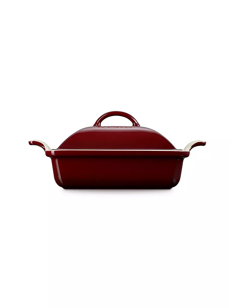 LE CREUSET | Auflaufform 23cm Tradition mit Deckel aus Steinzeug quadratisch Garnet | creme