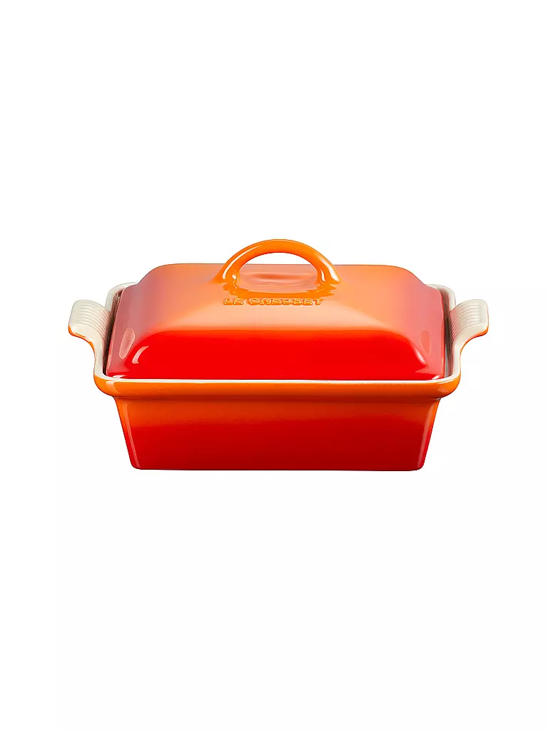 LE CREUSET | Auflaufform 23cm Tradition mit Deckel aus Steinzeug quadratisch Ofenrot | orange