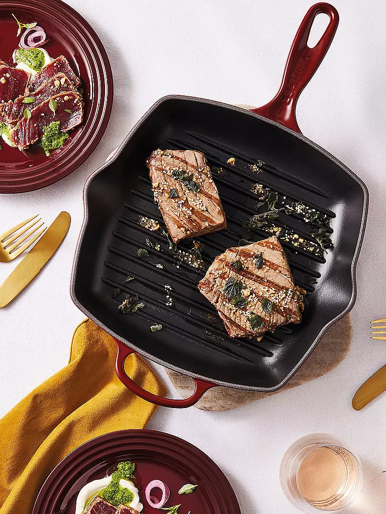 LE CREUSET | Grillpfanne quadratisch SIGNATURE 26x26cm Garnet | gelb