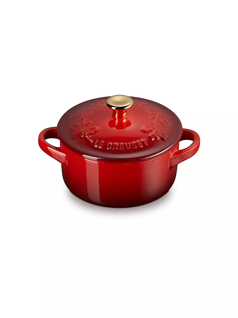 LE CREUSET | Mini Cocotte mit Deckel 10cm HOLLY Kirschrot | dunkelgrün