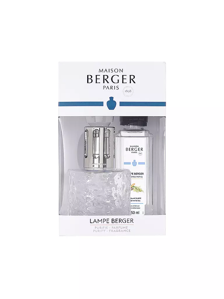 MAISON BERGER PARIS | Lampe Berger Set MIRAGE TRANSPARENTE +250ml Pure White Tea | transparent