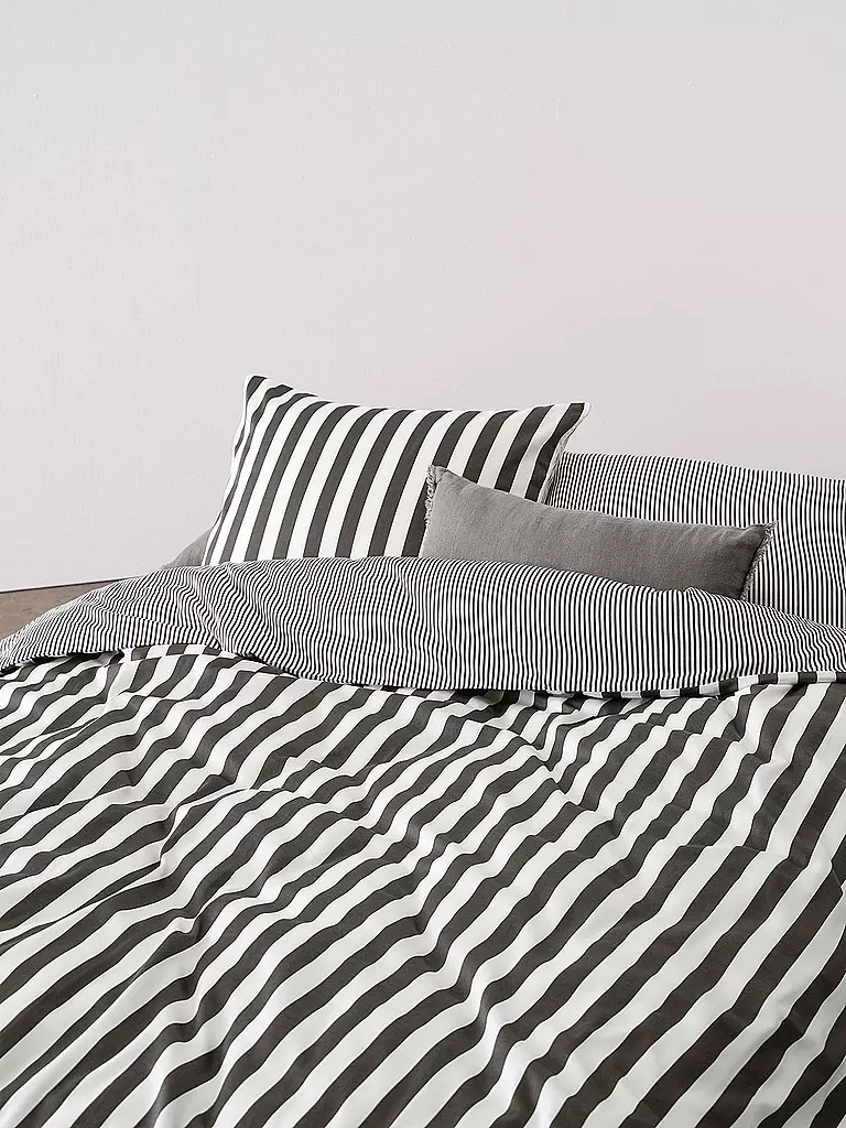 MARC O'POLO HOME | Satin Bettwäsche CLASSIC STRIPE 70x90cm/140x200cm Anthracite | hellgrau