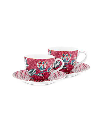 PIP STUDIO | Espressotassen Set mit Untertasse 2er 120ml Flower Festival Dark Pink