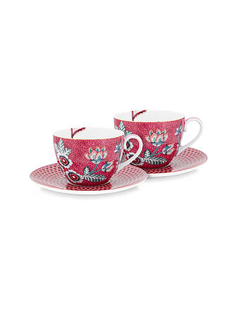 PIP STUDIO | Cappuccinotassen Set mit Untertasse 2er 280ml Flower Festival Dark Pink