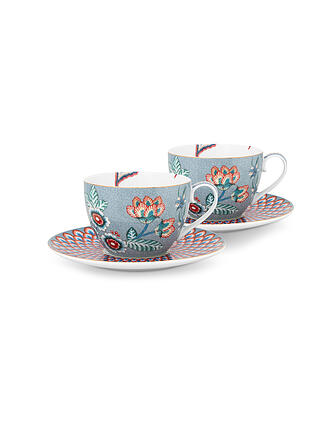 PIP STUDIO | Cappuccinotasse mit Untertasse 2-er Set Small 280ml FLOWER FESTIVAL Light Blue