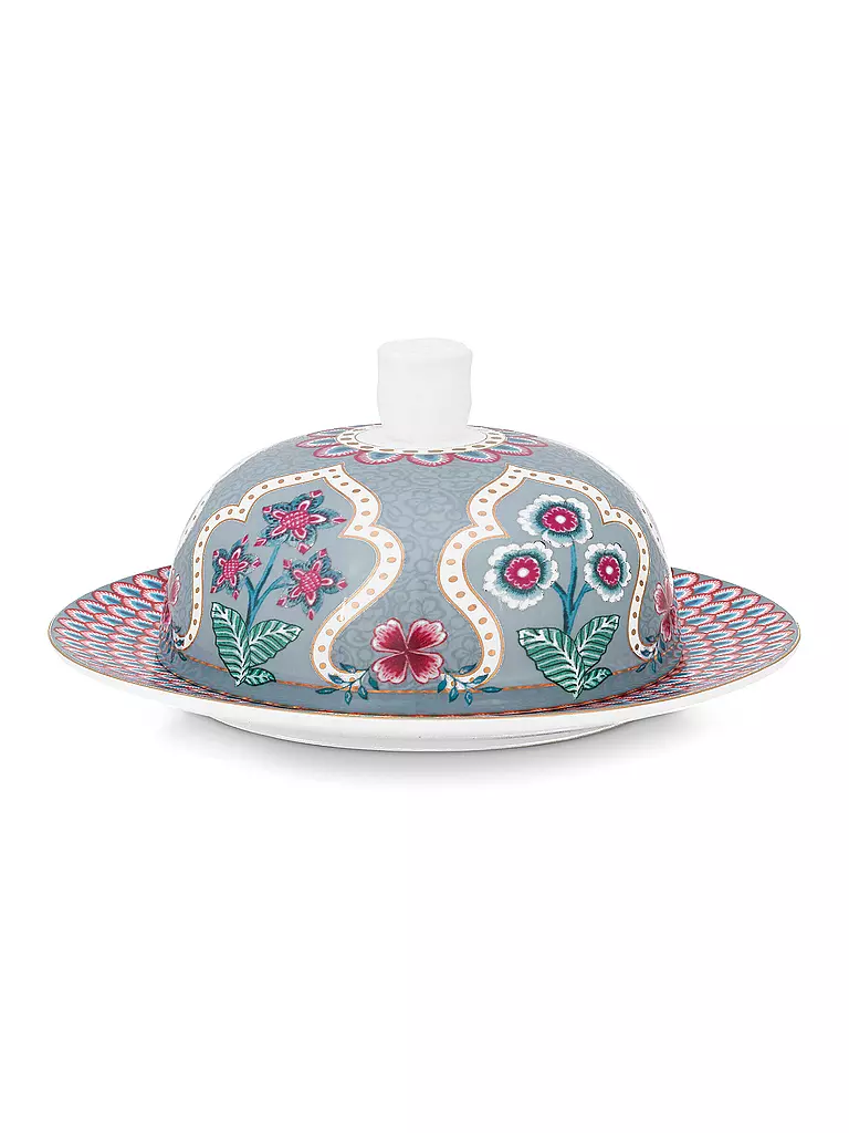 PIP STUDIO | Butterdose rund 17x8cm FLOWER FESTIVAL Light Blue | hellblau