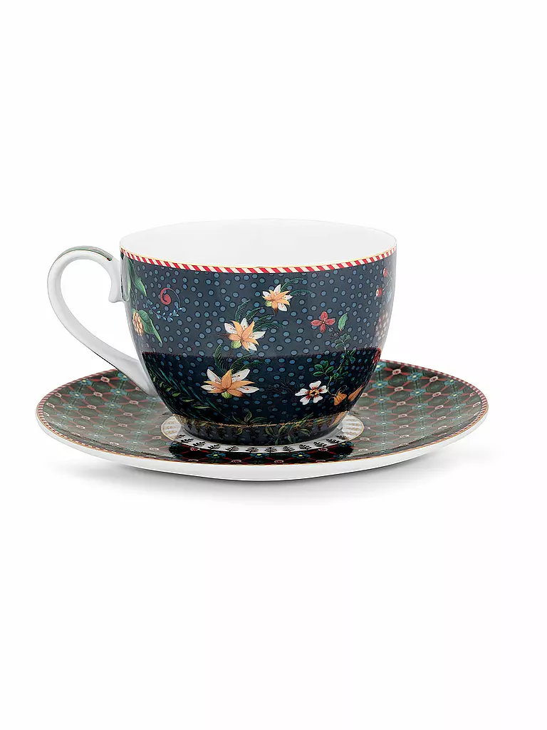 PIP STUDIO | Cappuccinotasse mit Untertasse 2-er Set BERRY BLUES 280ml Blue | dunkelblau