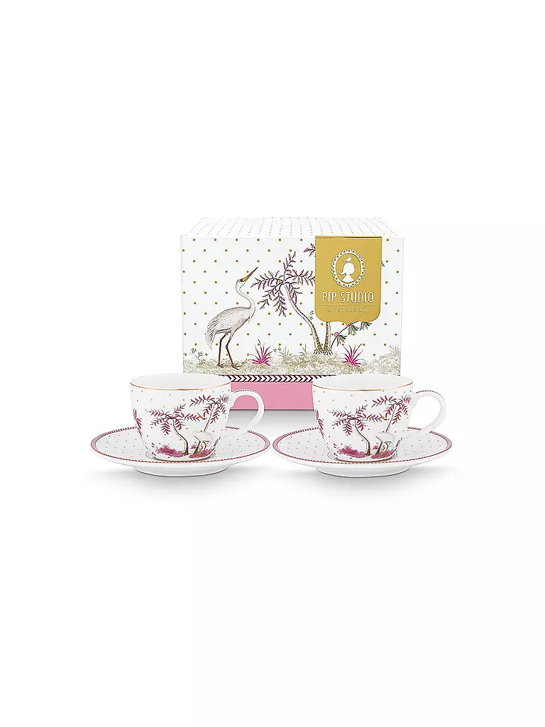 PIP STUDIO | Espressotasse mit Untertasse 2er Set 120ml  JOLIE DOTS Gold/Pink | weiss