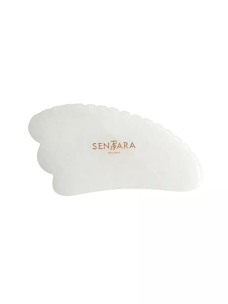 SENTARA | Massagestein - Gua Sha Horn mit Zähnen Weisse Jade  | weiss