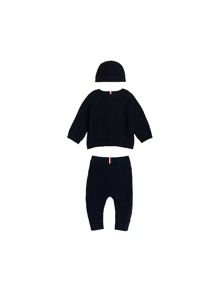 TOMMY HILFIGER | Baby Set 3-tlg Strickjacke, Mütze und Strickhose | dunkelblau