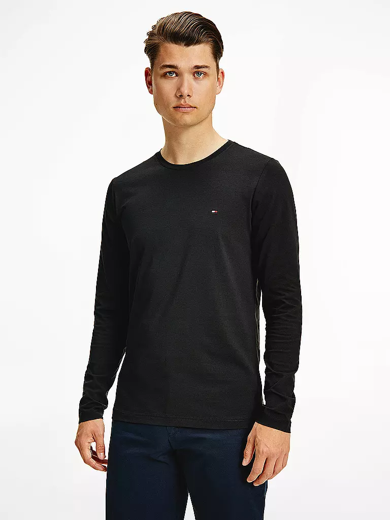 TOMMY HILFIGER | Langarmshirt Slim Fit | schwarz