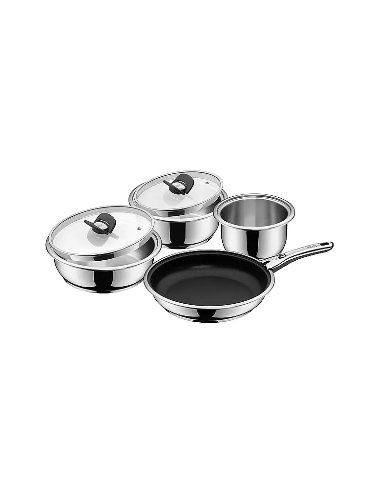 WMF | Kochtopf Set 7-tlg. Bratpfanne 24cm CLICK&SERVE Cromargan Antihaft | silber