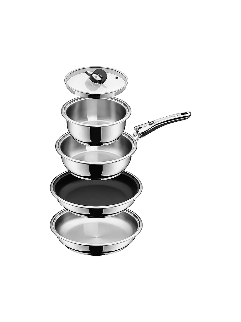 WMF | Kochtopf Set 7-tlg. Bratpfanne 24cm CLICK&SERVE Cromargan Antihaft | silber