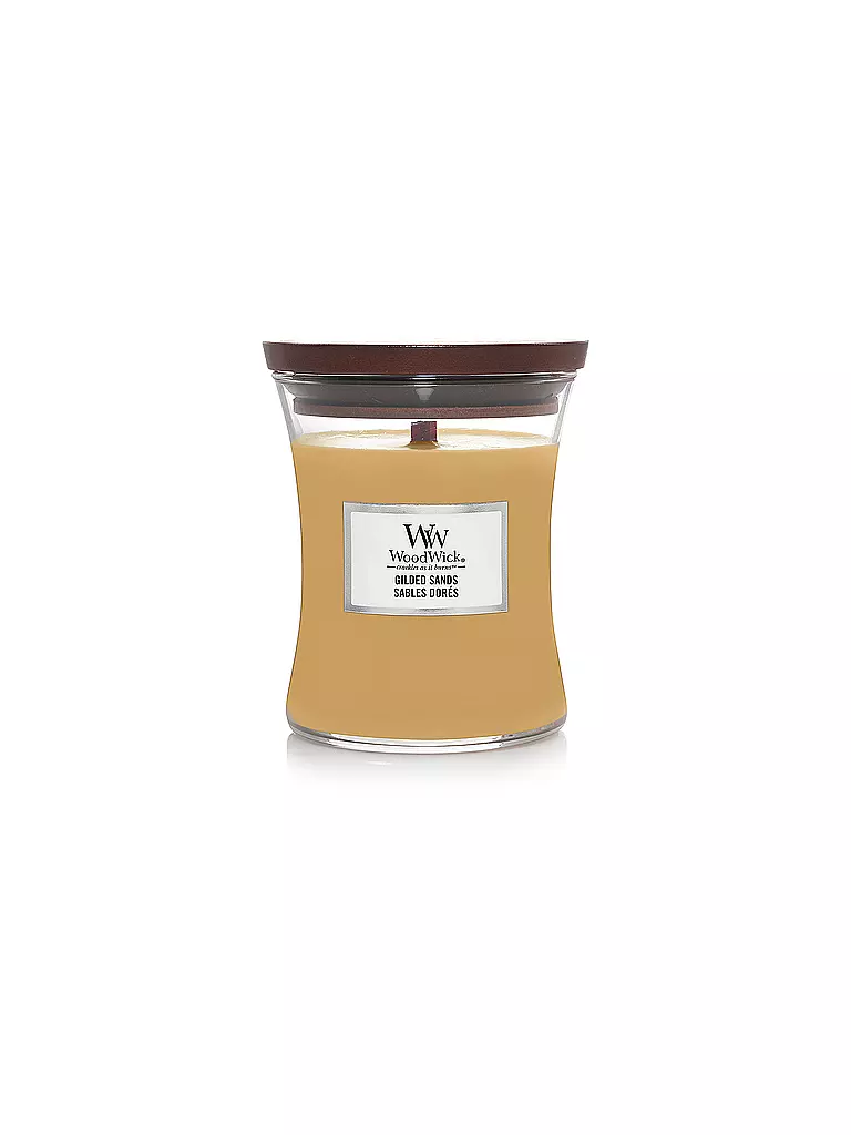 WOODWICK | Duftkerze mit Knisterdocht SANDUHR Medium 275g Gilded Sands  | camel